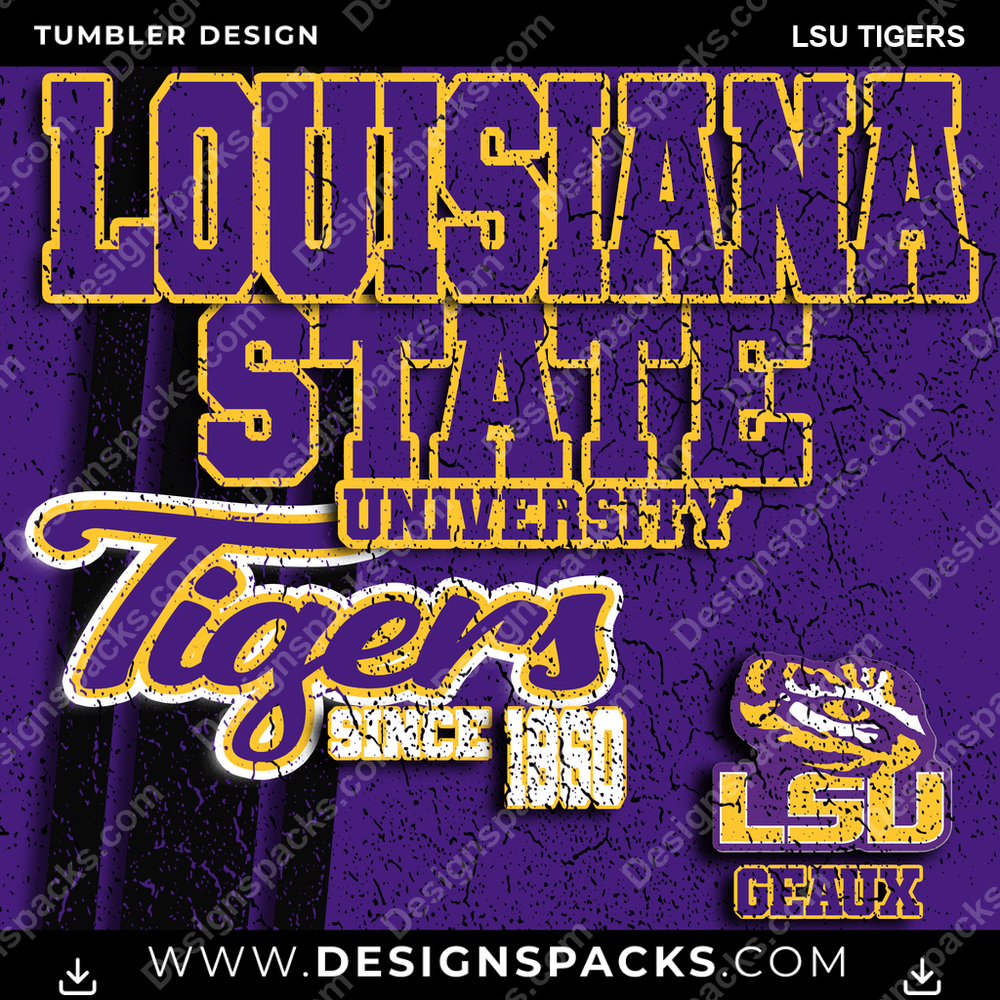 College Sport Grunge LSU Tigers NCAA College Sport Tumbler Digital Wrap Design Download