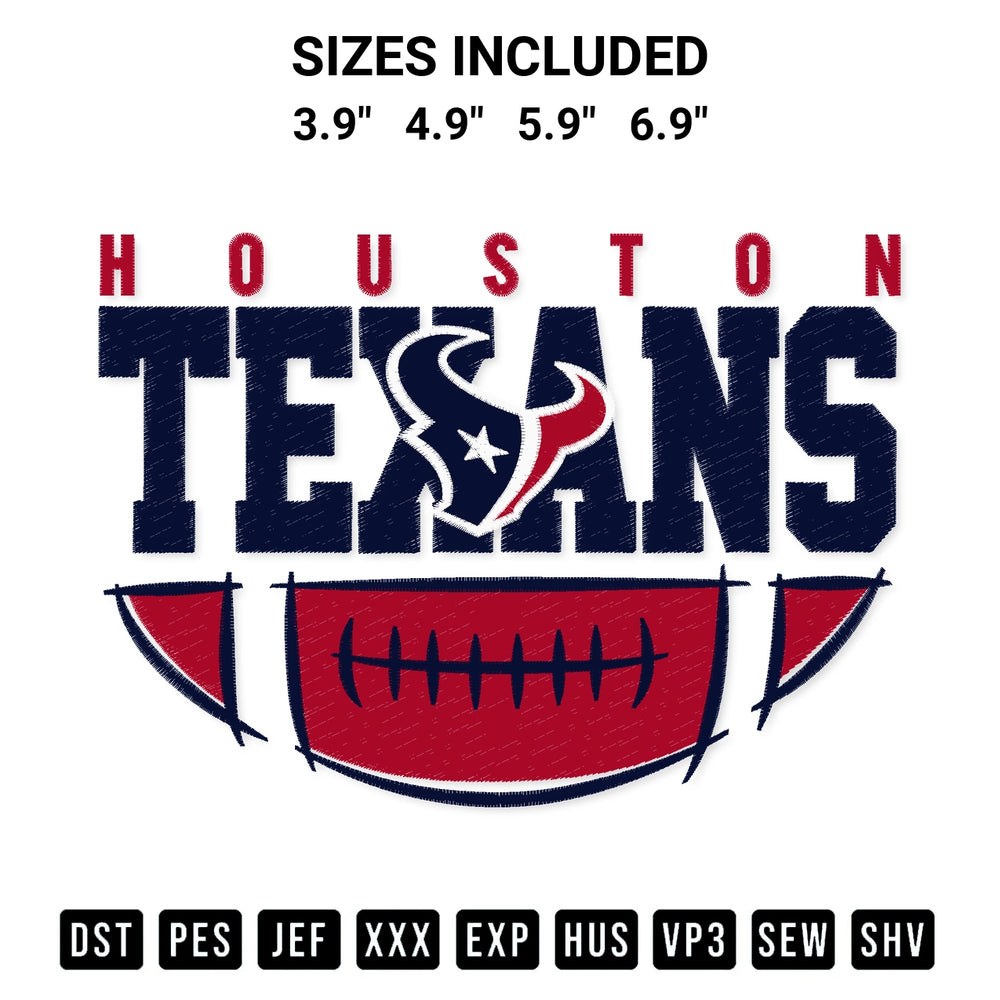 Elevate your next project with our Houston Texans Football Team Embroidery Design embroidery file. Shop high-quality digital patterns instantly at Designspacks.com. Available sizes: 3.9", 4.9", 5.9", 6.9".