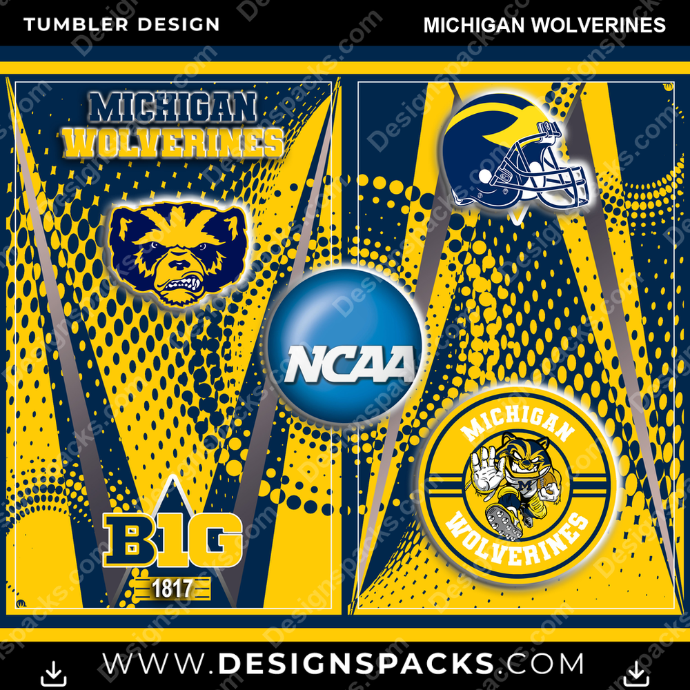 College Sport Team Logo Michigan Wolverines NCAA College Sport Tumbler Digital Wrap Design Download