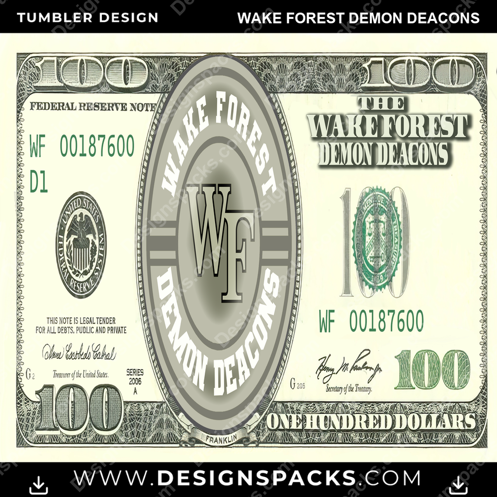 College Sport 100 Dollar Bill Wake Forest Demon Deacons NCAA College Sport Tumbler Digital Wrap Design Download