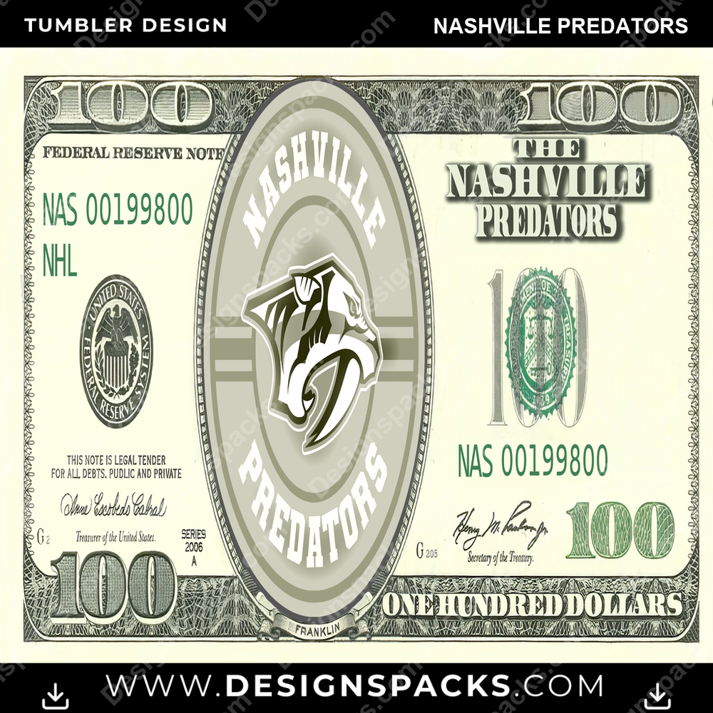 Ice Hockey 100 Dollar Bill Nashville Predators NHL Hockey Tumbler Digital Wrap Design Download