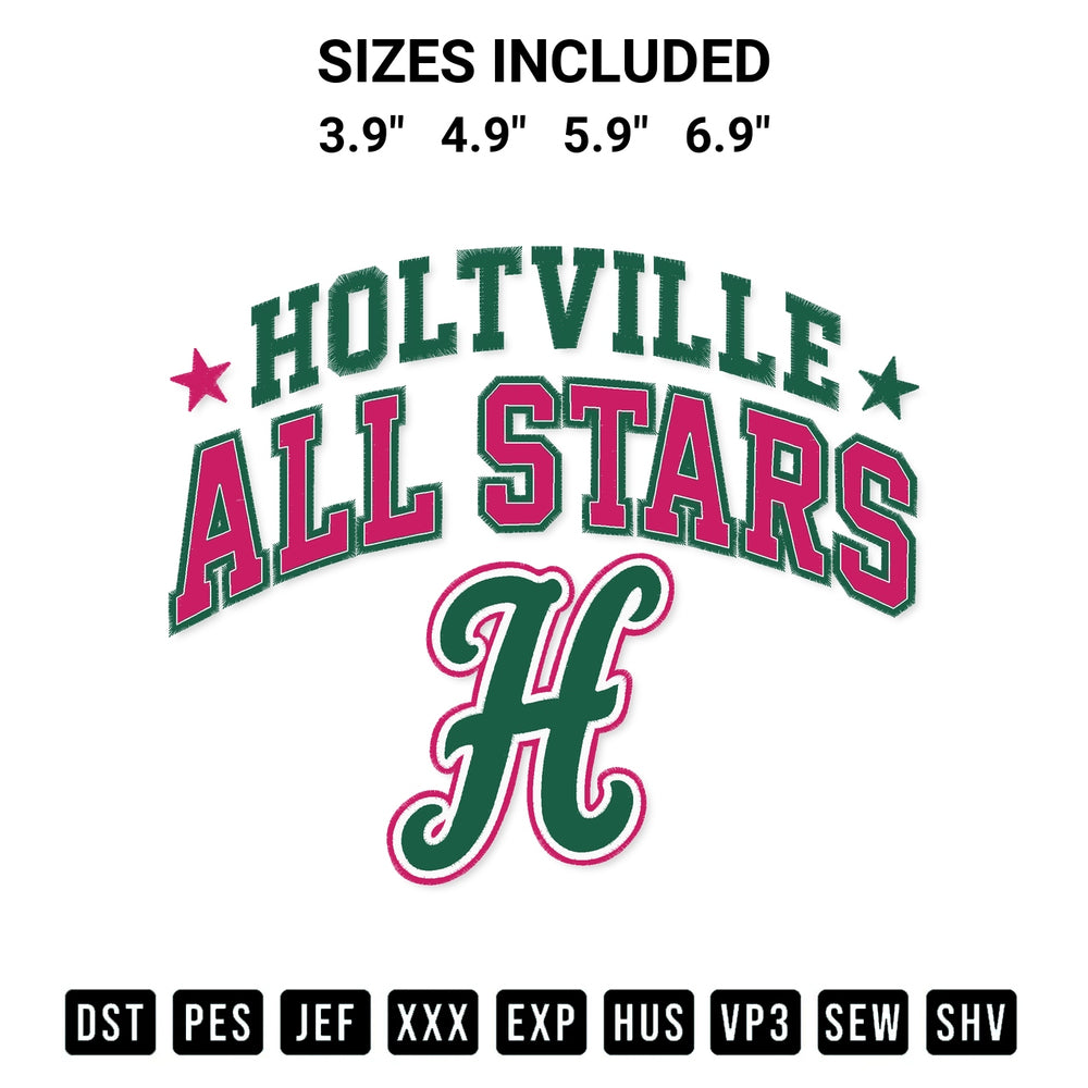 Elevate your next project with our Holtville All Stars Embroidery Design embroidery file. Shop high-quality digital patterns instantly at Designspacks.com. Available sizes: 3.9", 4.9", 5.9", 6.9".