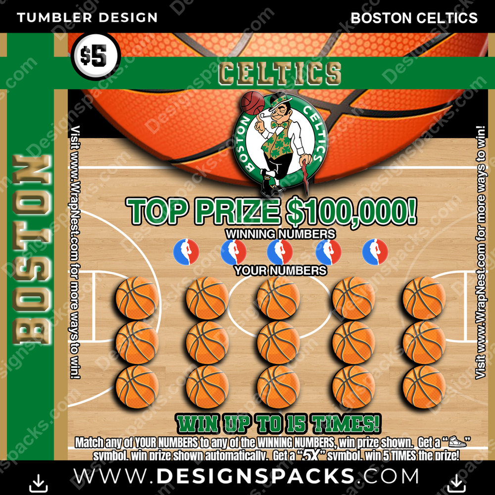 Basketball Lottery Ticket Boston Celtics Tumbler Digital Wrap Design