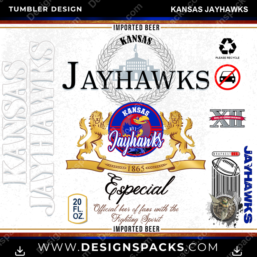 College Sport Modelo Kansas Jayhawks Tumbler Digital Wrap Design