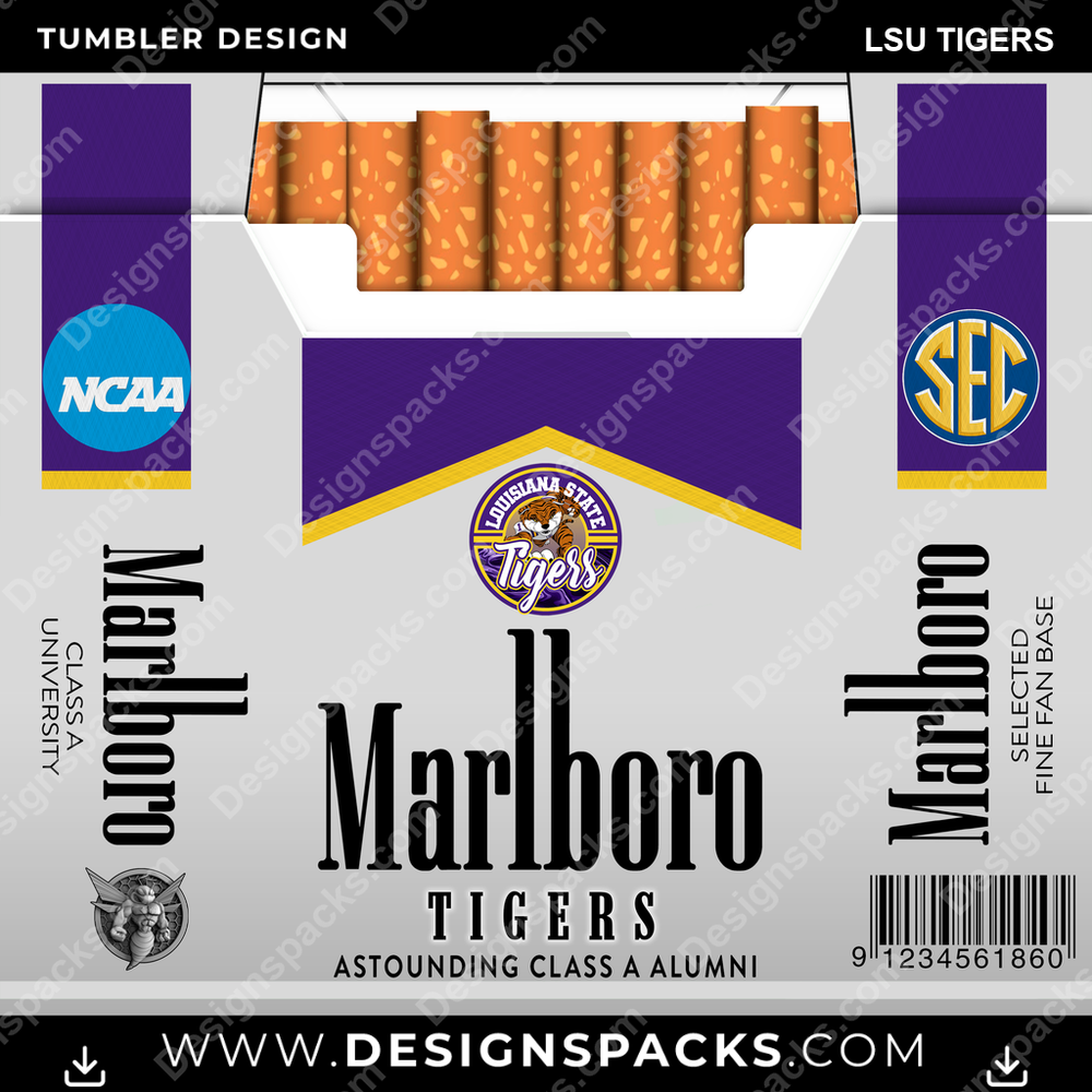 College Sport Marlboro LSU Tigers Tumbler Digital Wrap Design
