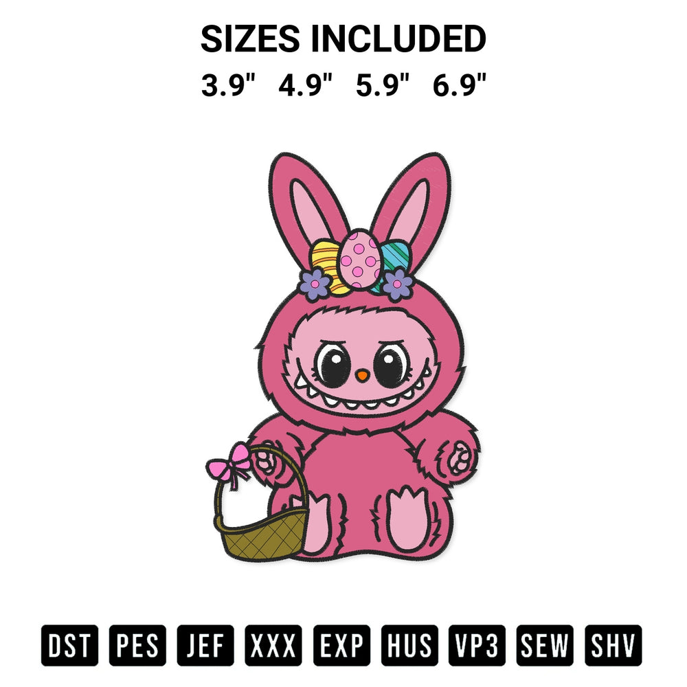 Get the Labubu Easter Embroidery Design embroidery design for your custom crafts! Premium digitized files available for instant download at Designspacks.com. Available sizes: 3.9", 4.9", 5.9", 6.9".