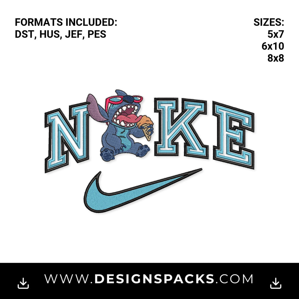 Stitch Ice Cream Swoosh Logo Embroidery Design - Instant digital download pattern at Designspacks.com