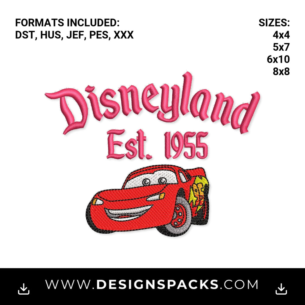 Disneyland Est 1955 Lightning McQueen Embroidery Design - Instant digital download pattern at Designspacks.com
