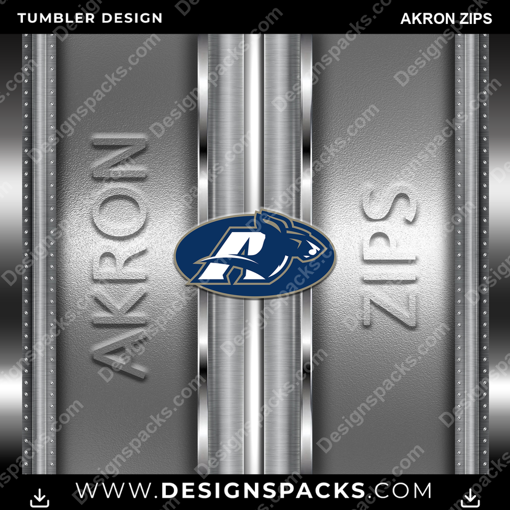 College Sport Metallic Akron Zips Tumbler Digital Wrap Design