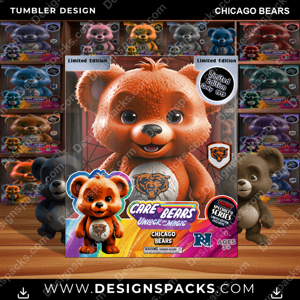 Football Care Bear Box Chicago Bears NFL Football Tumbler Digital Wrap Design Download