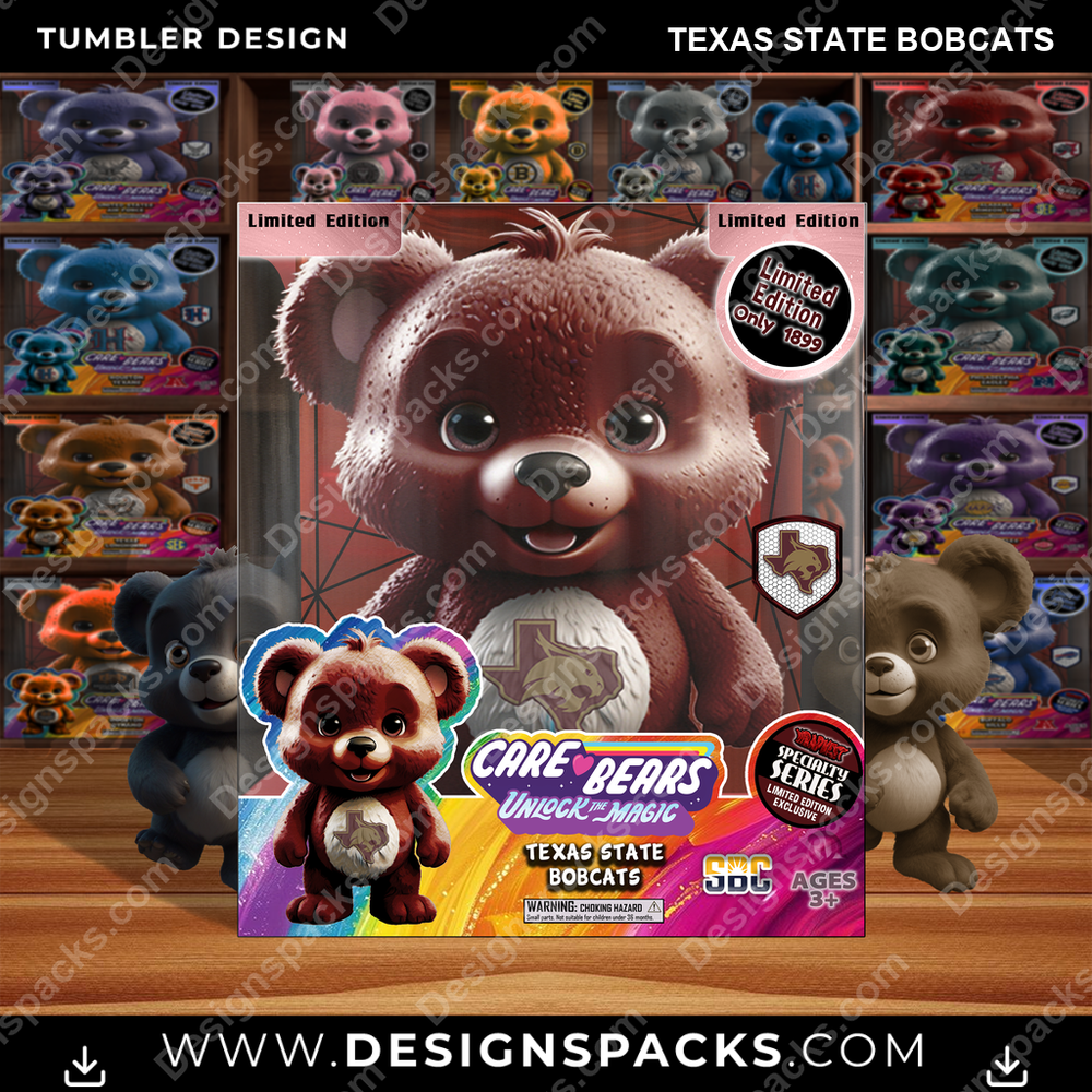 College Sport Care Bear Box Texas State Bobcats NCAA College Sport Tumbler Digital Wrap Design Download