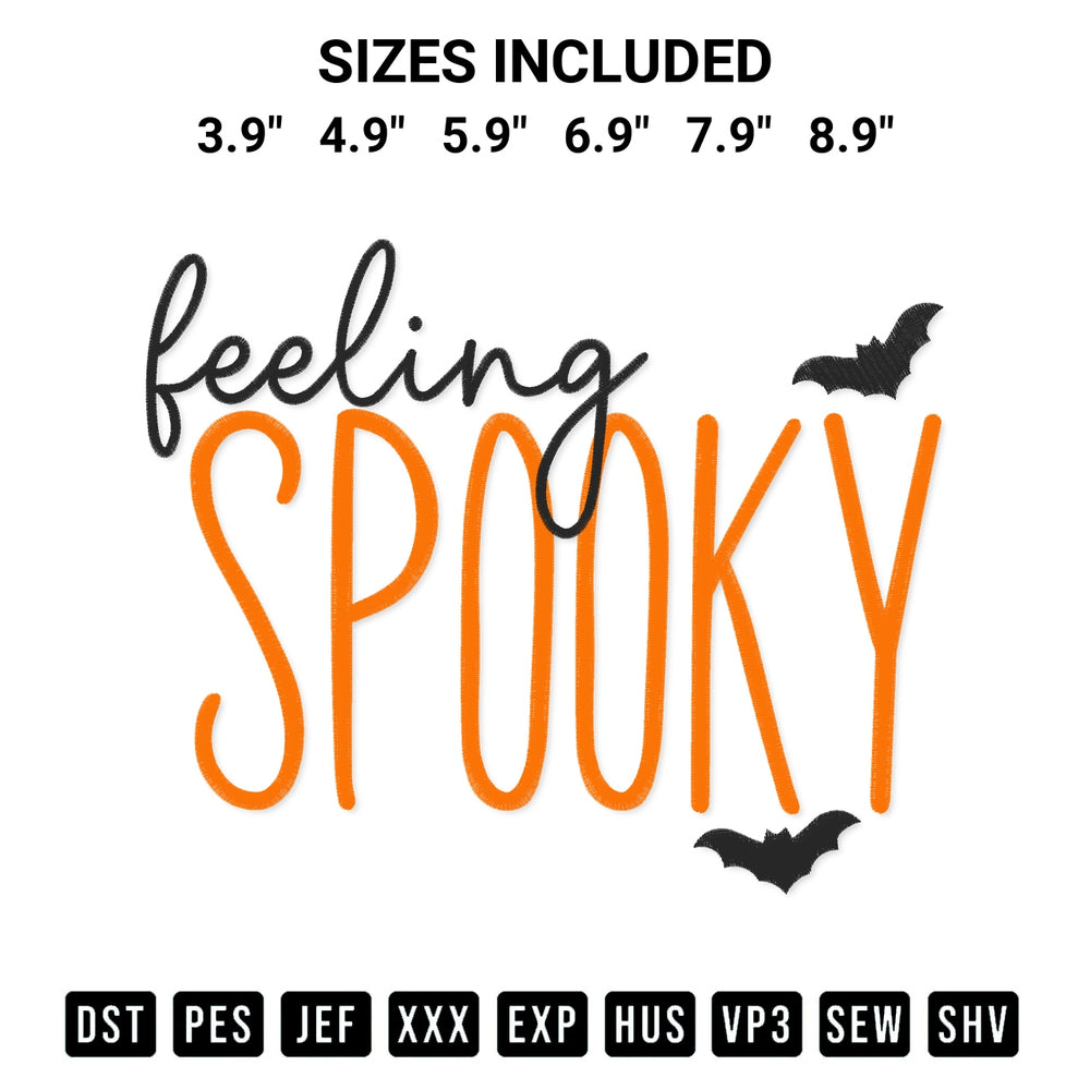 Discover the perfect addition to your crafting collection: Feeling Spooky Embroidery Design embroidery file. Instantly available at Designspacks.com. Available sizes: 3.9", 4.9", 5.9", 6.9", 7.9", 8.9".