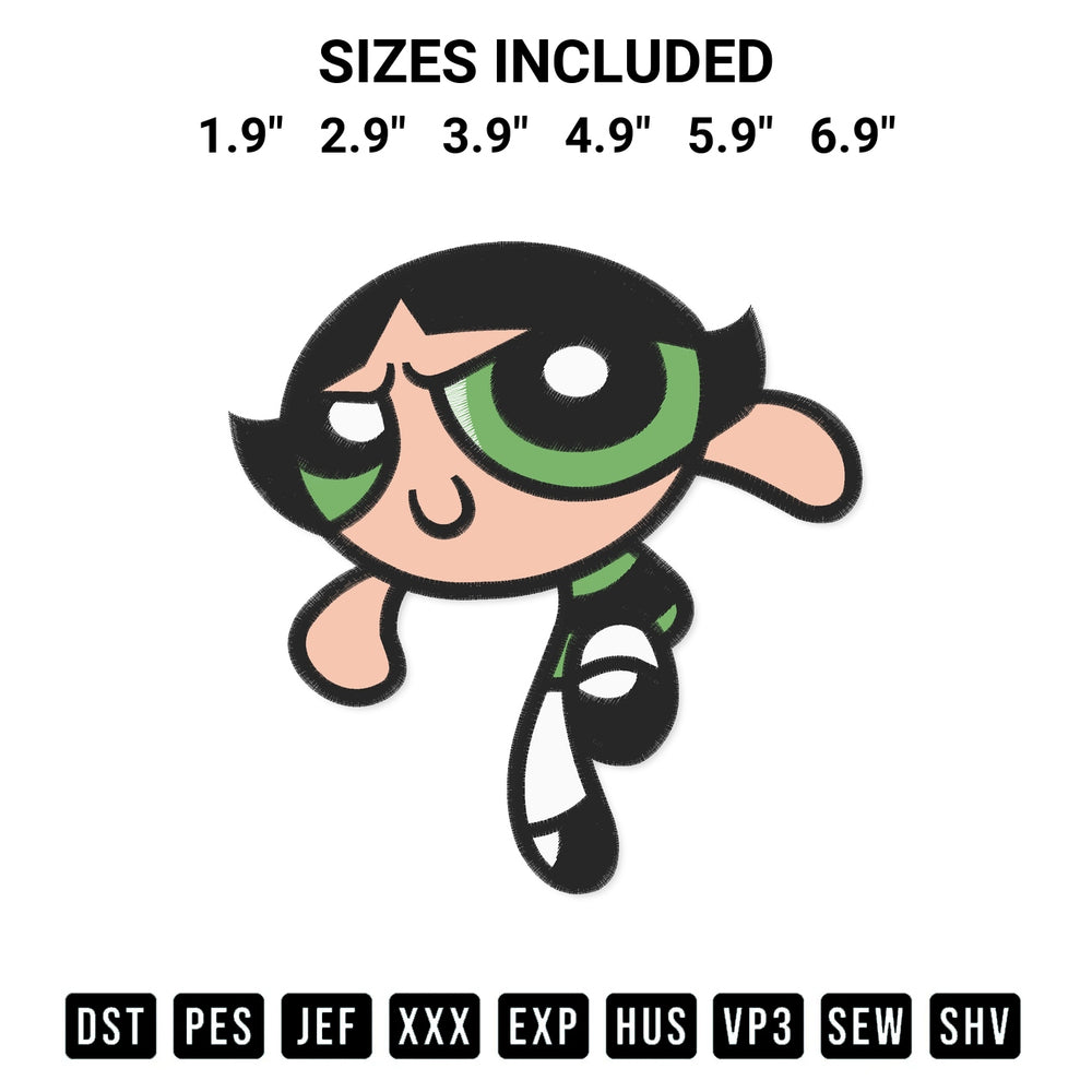 Create amazing crafts with the Powerpuff Girls Buttercup Embroidery Design embroidery file. High-quality digital download from Designspacks.com, perfect for beginners and pros. Available sizes: 1.9", 2.9", 3.9", 4.9", 5.9", 6.9".
