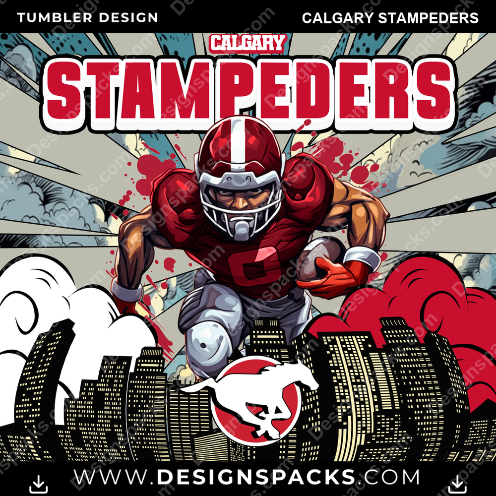 Canada Football Comic Cover Calgary Stampeders CFL Canada Tumbler Digital Wrap Design Download