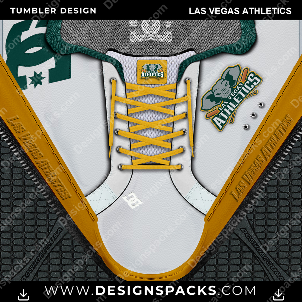 Diseño digital envolvente para vaso de béisbol, zapatillas DC, Atléticos de Las Vegas