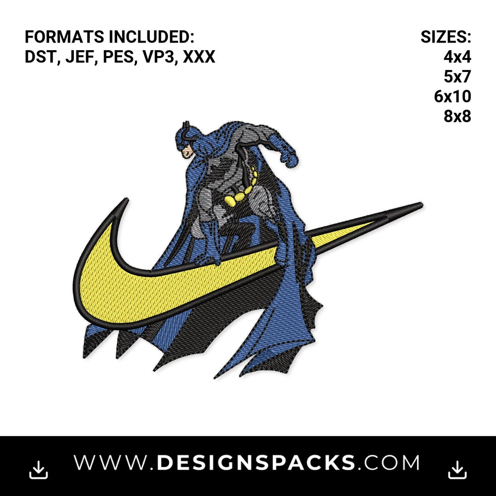 Batman Perched on Yellow Swoosh Embroidery Design - Instant digital download pattern at Designspacks.com