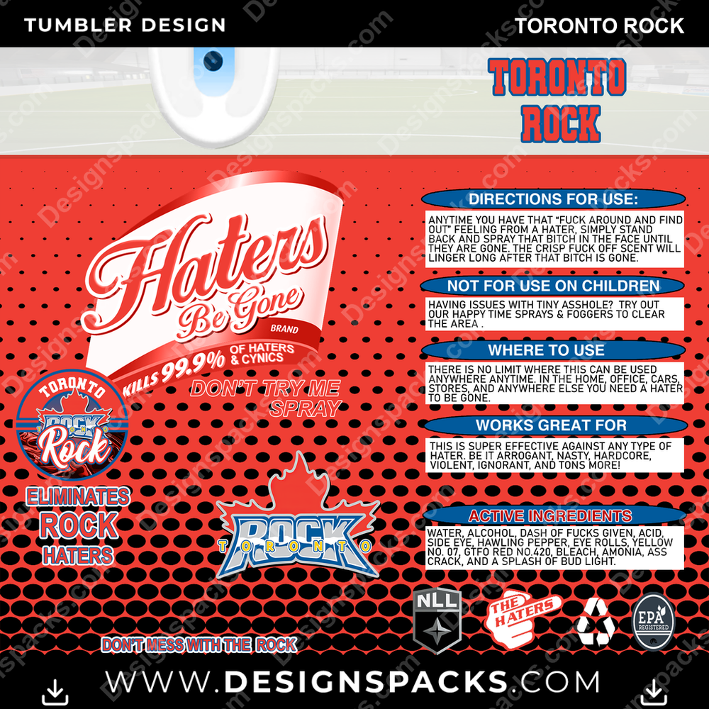 Lacrosse Haters Be Gone Toronto Rock Tumbler Digital Wrap Design
