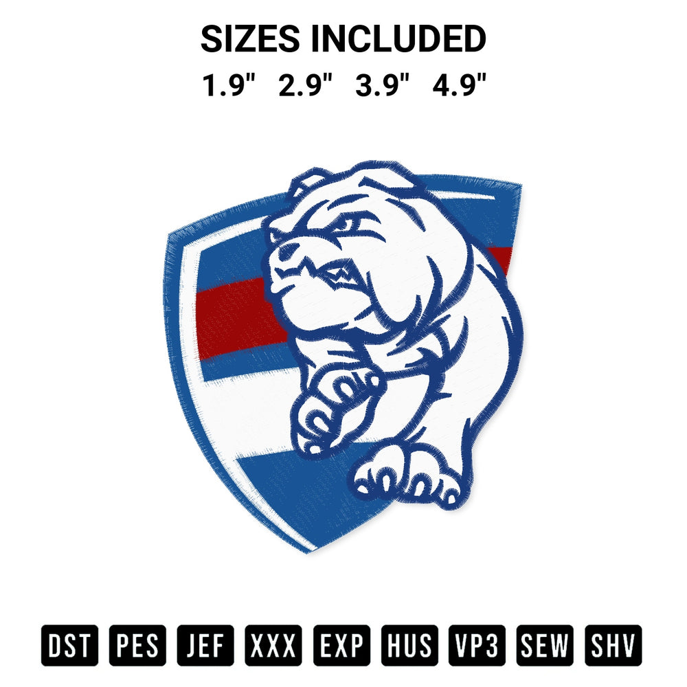 Stitch like a pro with the Western Bulldogs Football Club Embroidery Design embroidery pattern from Designspacks.com. High-quality digital machine embroidery file. Available sizes: 1.9", 2.9", 3.9", 4.9".