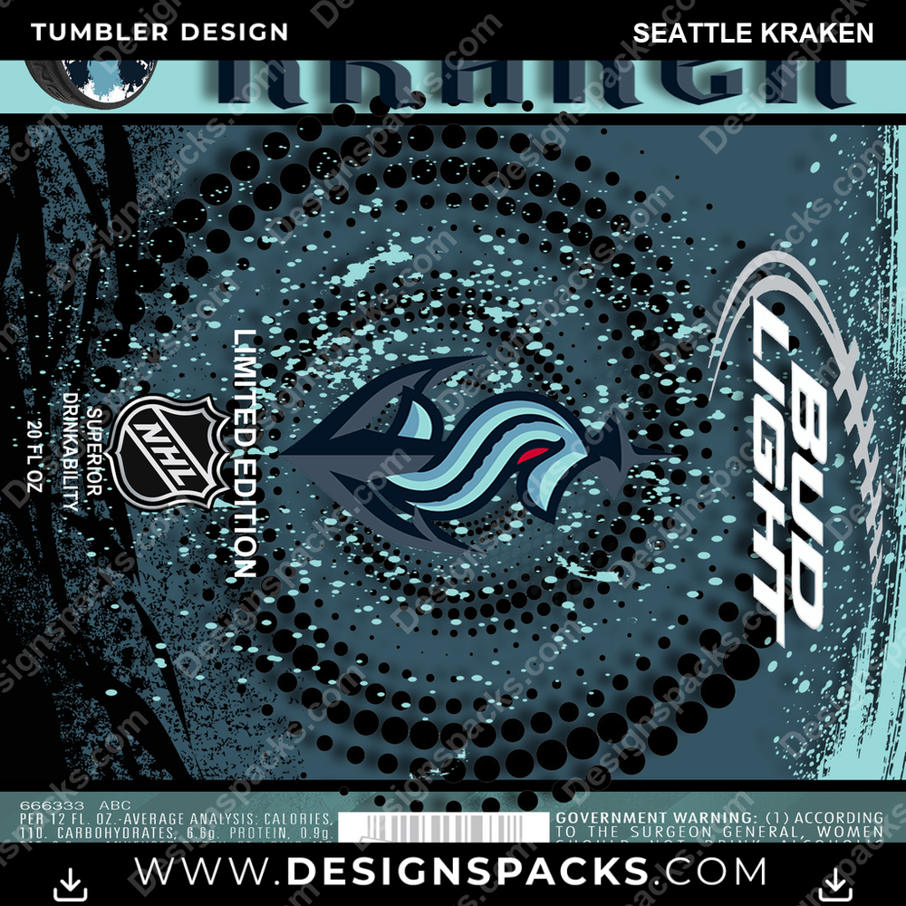 Ice Hockey Bud Seattle Kraken Tumbler Digital Wrap Design