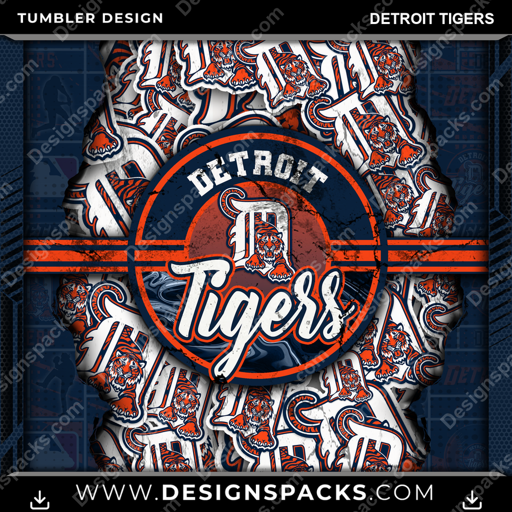 Baseball Ripped Detroit Tigers Tumbler Digital Wrap Design