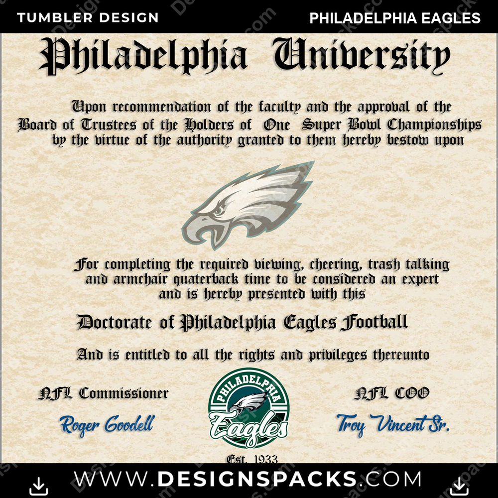 Football Diploma Philadelphia Eagles NFL Tumbler Digital Wrap Design Download