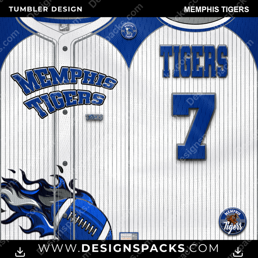 College Sport Team Button-Up Jersey Memphis Tigers NCAA College Sport Tumbler Digital Wrap Design Download