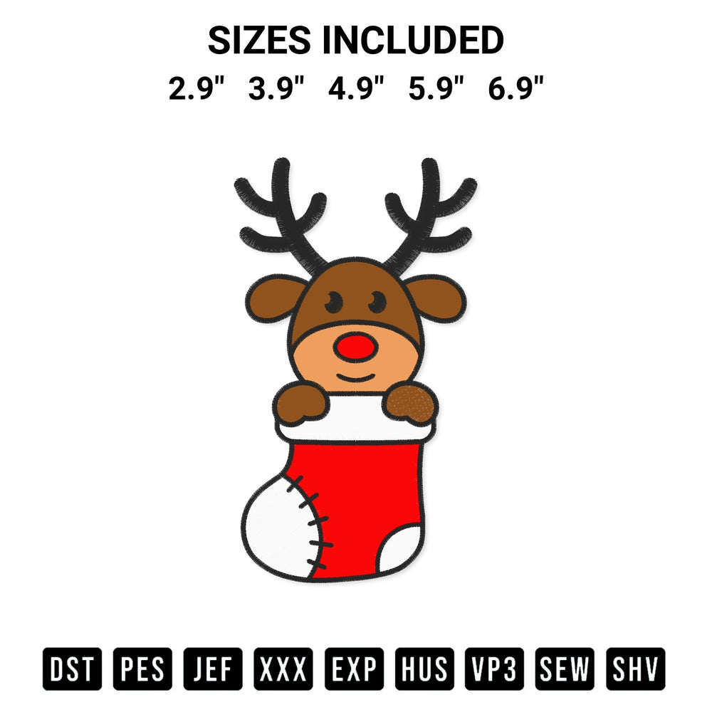 Create amazing crafts with the Boy Reindeer Stocking Christmas Embroidery Design embroidery file. High-quality digital download from Designspacks.com, perfect for beginners and pros. Available sizes: 2.9", 3.9", 4.9", 5.9", 6.9".