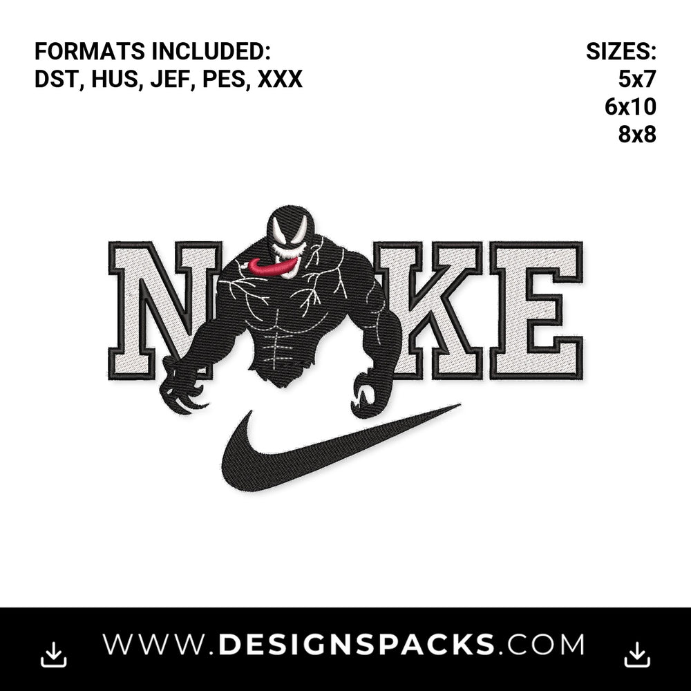 Venom Nike Swoosh Logo Digital File Embroidery Design - Instant digital download pattern at Designspacks.com