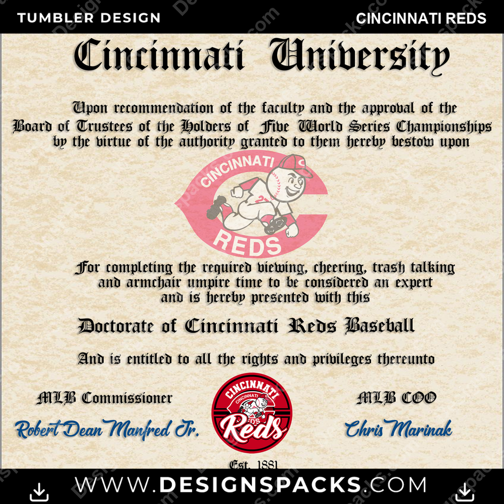 Baseball Diploma Cincinnati Reds Tumbler Digital Wrap Design