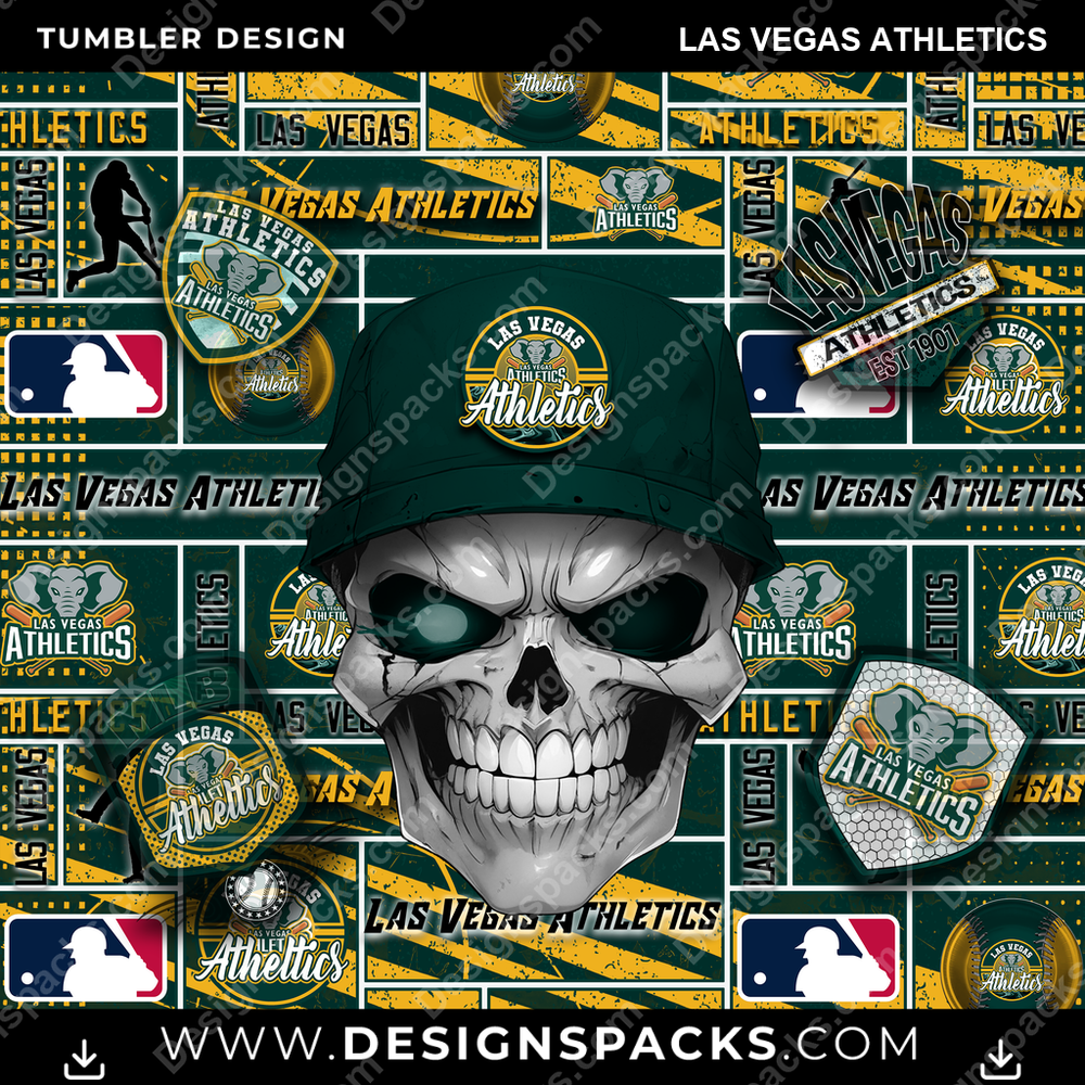 Baseball Skull Las Vegas Athletics Tumbler Digital Wrap Design