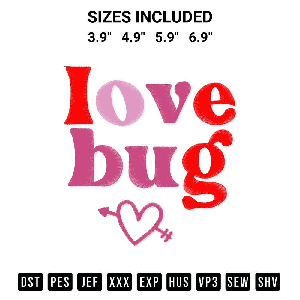 Get the Love Bug Embroidery Design embroidery design for your custom crafts! Premium digitized files available for instant download at Designspacks.com. Available sizes: 3.9", 4.9", 5.9", 6.9".