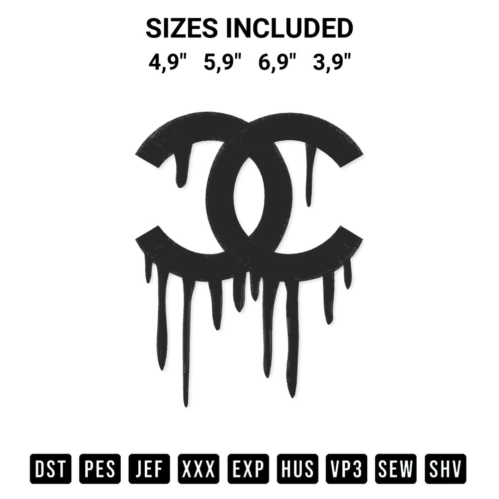 Elevate your next project with our Chanel Dripping Logo Embroidery Design embroidery file. Shop high-quality digital patterns instantly at Designspacks.com. Available sizes: 4,9", 5,9", 6,9", 3,9".