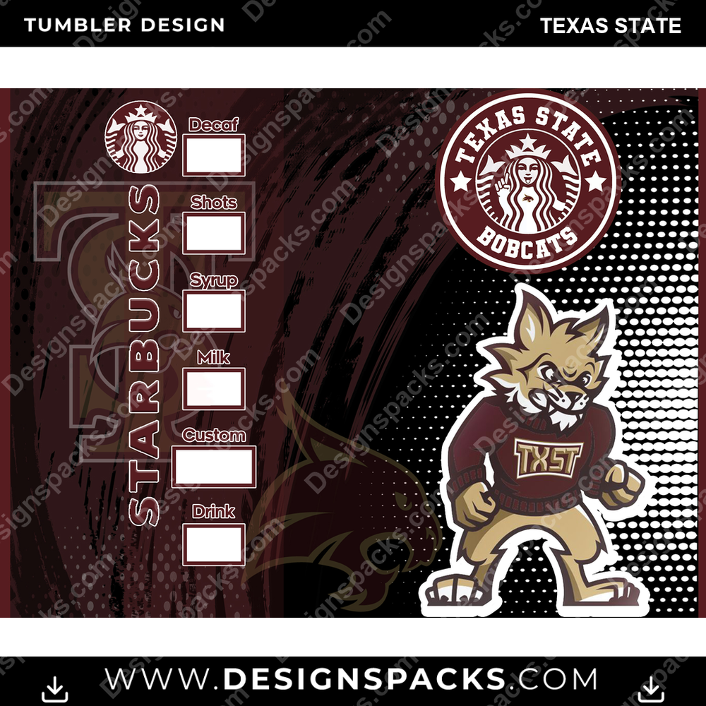 College Sport Starbucks Texas State Tumbler Digital Wrap Design