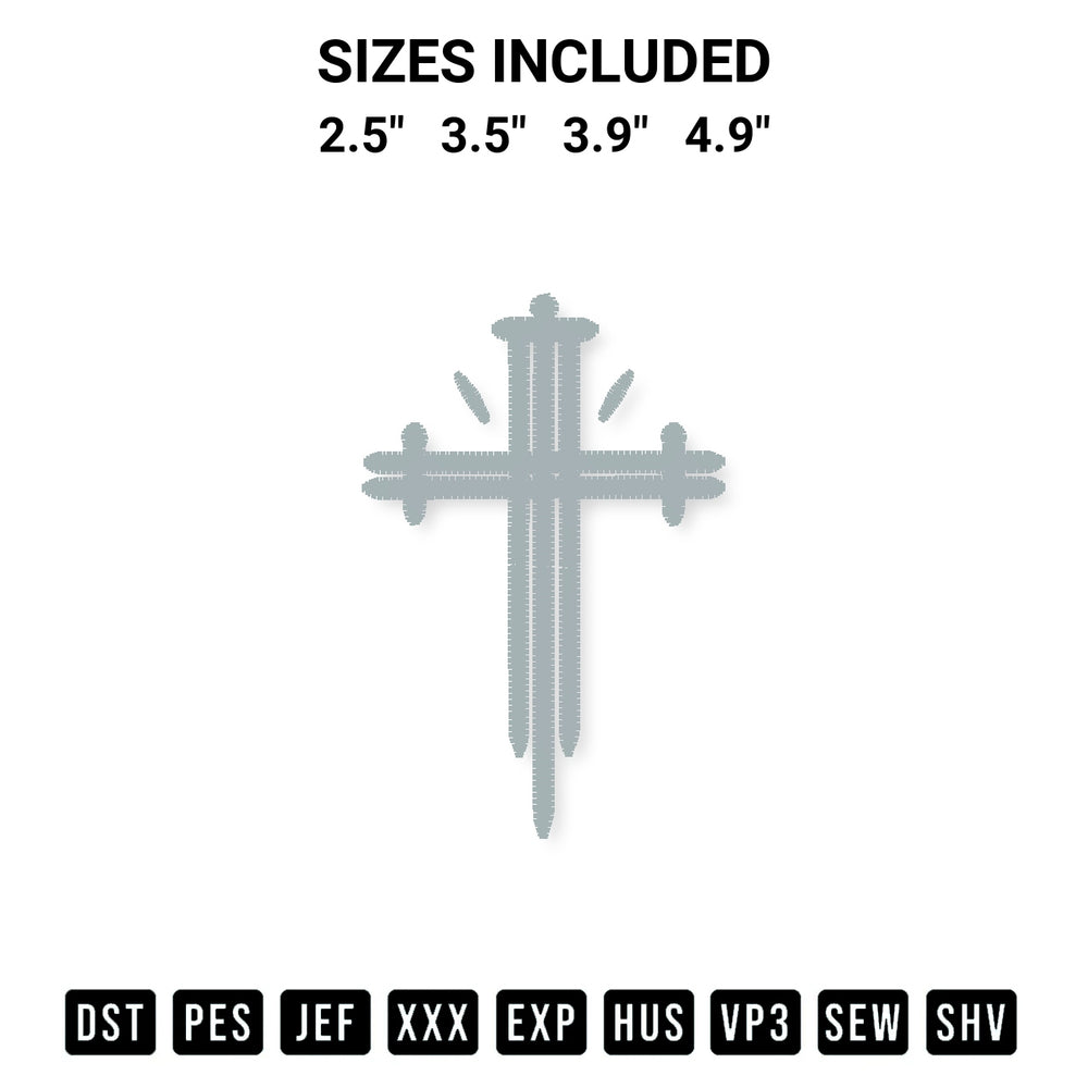 Shop the Nail Cross Christian Embroidery Design machine embroidery pattern at Designspacks.com. Beautifully digitized for flawless stitching on any fabric. Available sizes: 2.5", 3.5", 3.9", 4.9".