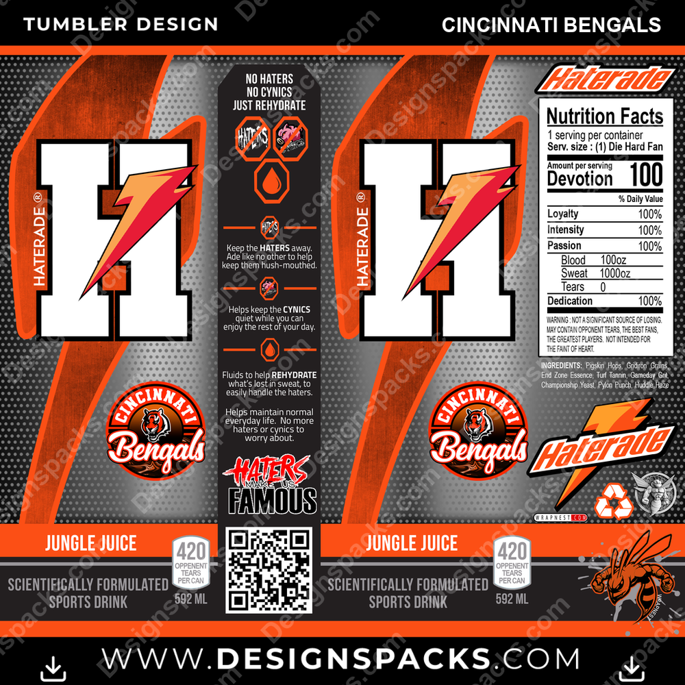 Football Haterade Cincinnati Bengals Tumbler Digital Wrap Design