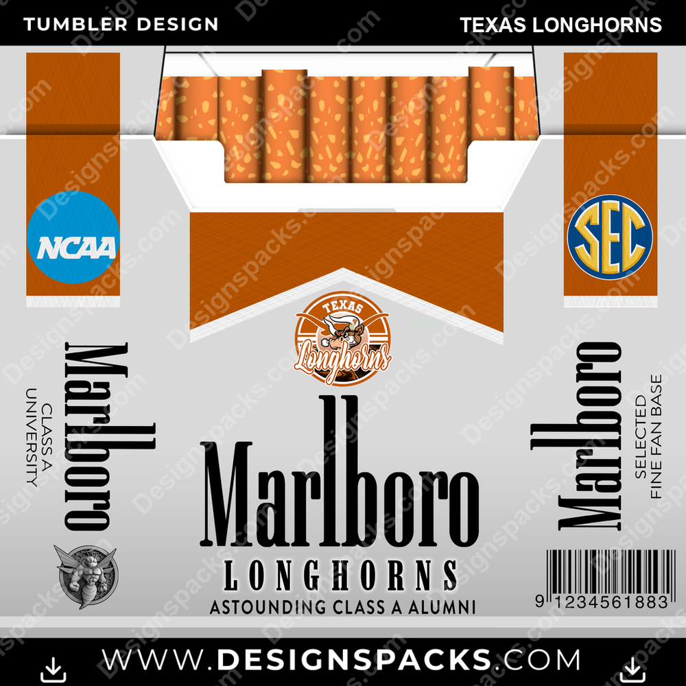 College Sport Marlboro Texas Longhorns NCAA College Sport Tumbler Digital Wrap Design Download