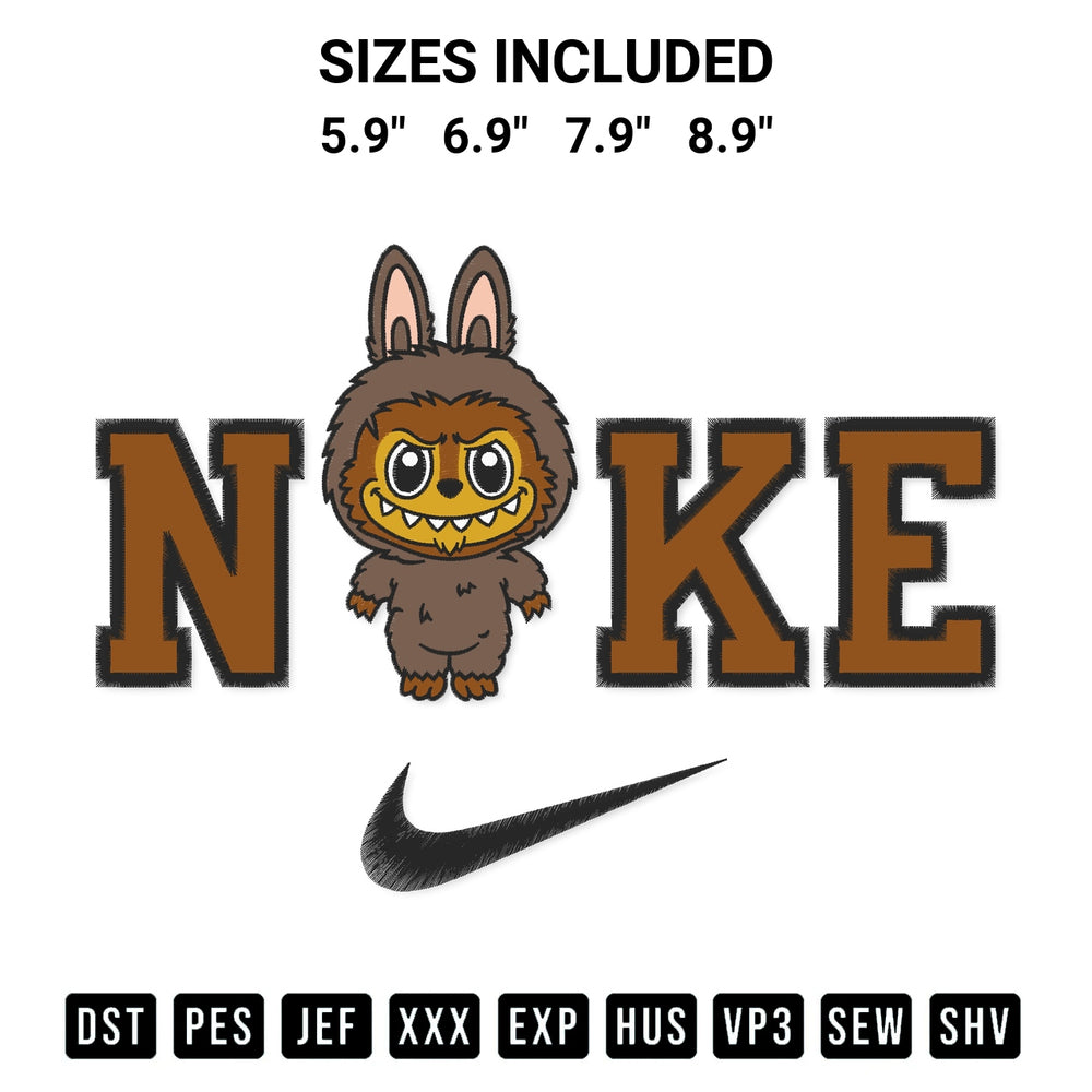 Transform your fabrics with the Nike Werewolf Labubu Embroidery Design embroidery design. Instant access to premium digitized patterns at Designspacks.com. Available sizes: 5.9", 6.9", 7.9", 8.9".