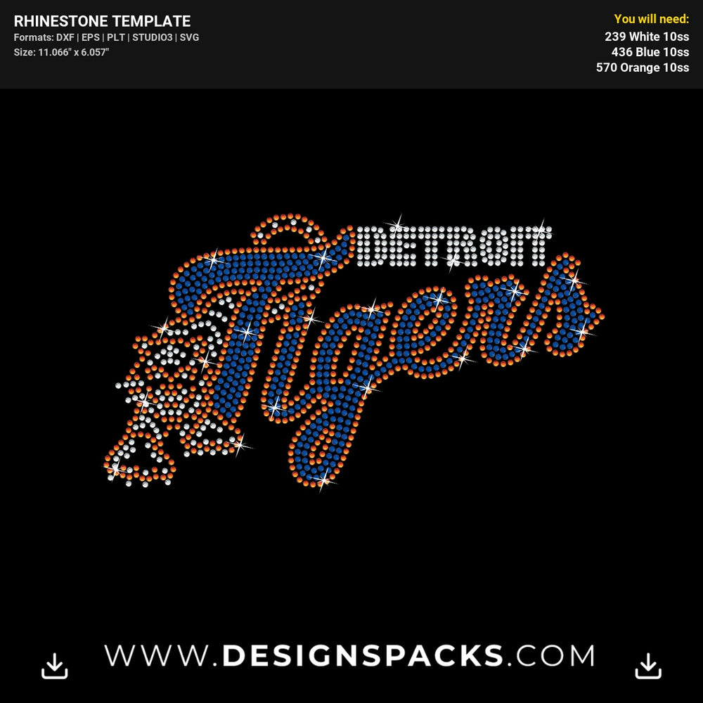 Detroit Tigers Logo Rhinestone Digital Template