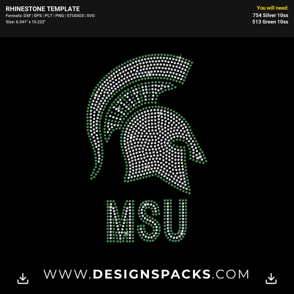 MSU Spartans Big Logo Mascot Rhinestone Digital Template