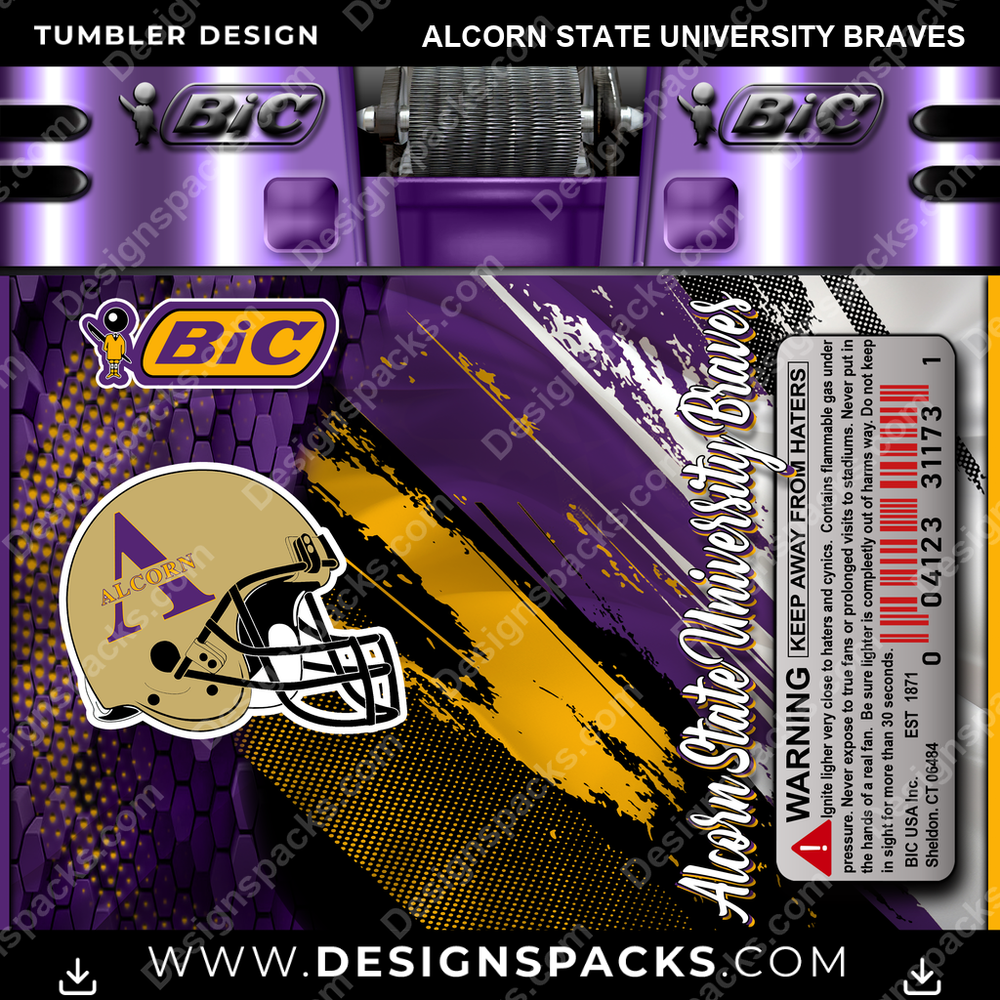 College Sport BIC Lighter Alcorn State University Braves NCAA College Sport Tumbler Digital Wrap Design Download