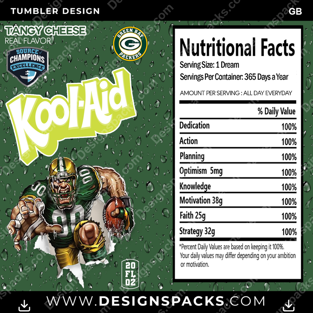Football Kool-Aid GB Tumbler Digital Wrap Design