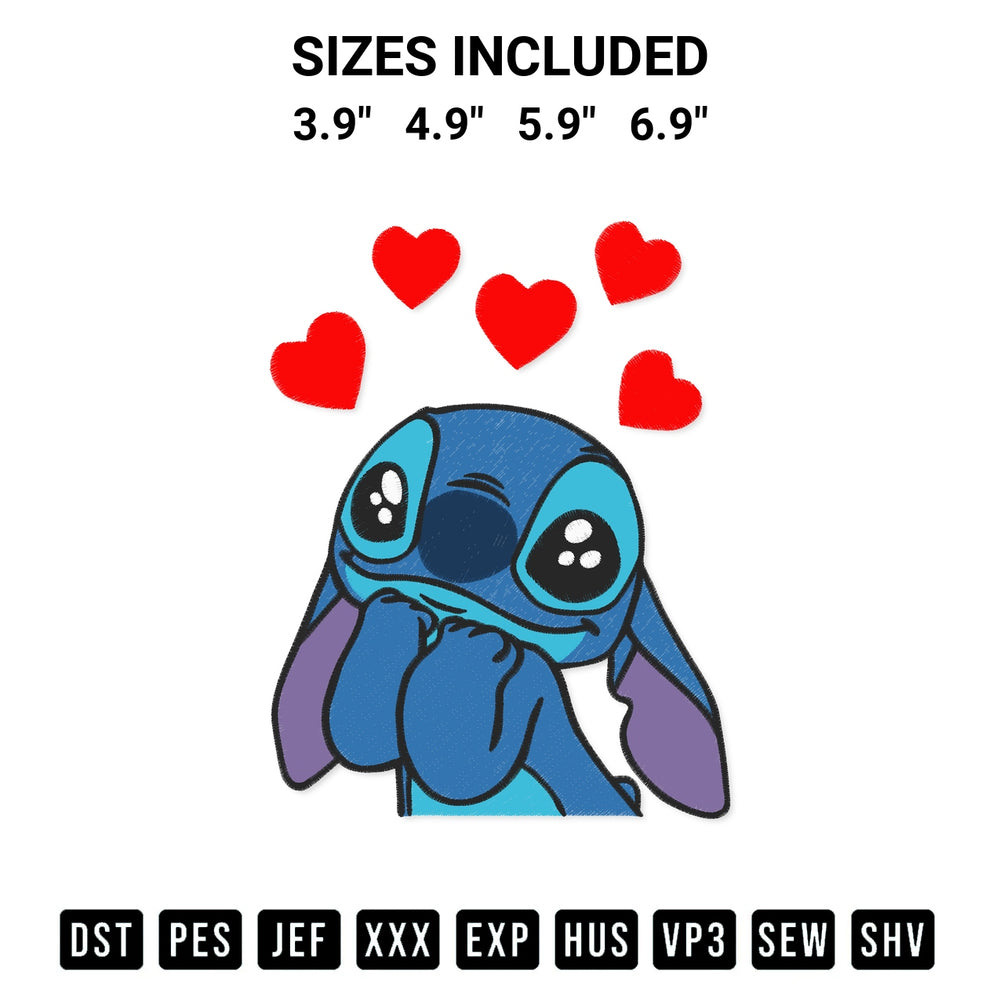 Stitch like a pro with the Stitch Love Embroidery Design embroidery pattern from Designspacks.com. High-quality digital machine embroidery file. Available sizes: 3.9", 4.9", 5.9", 6.9".