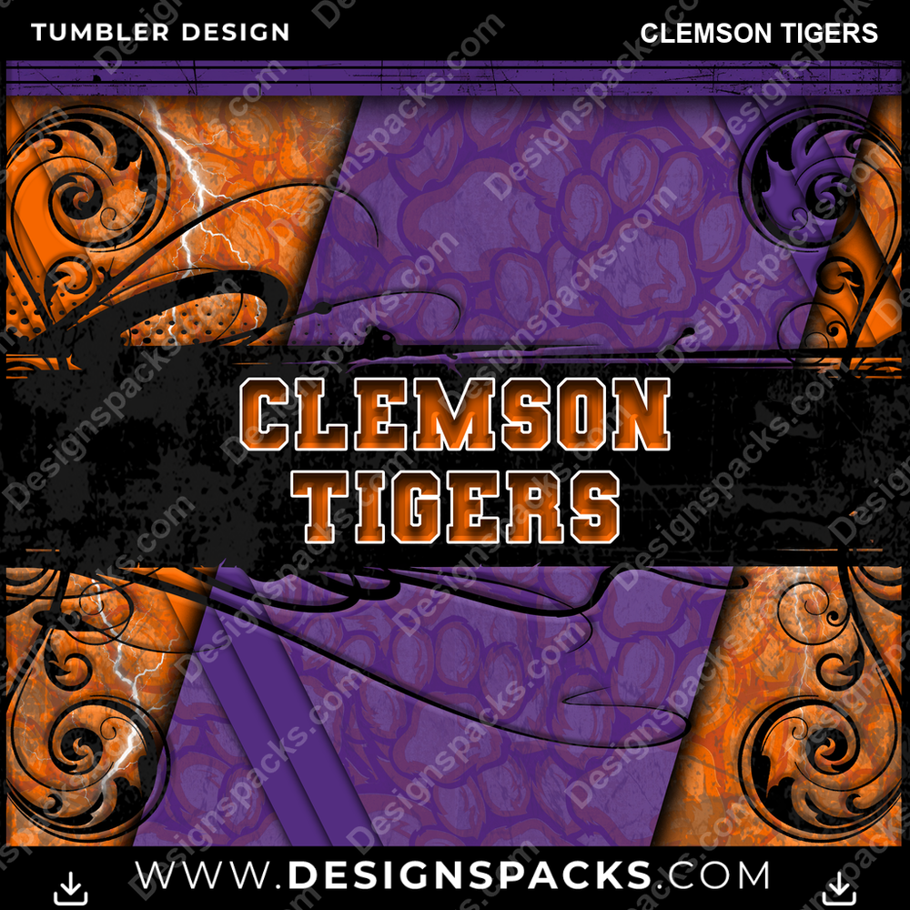 College Sport Elegant Clemson Tigers Tumbler Digital Wrap Design
