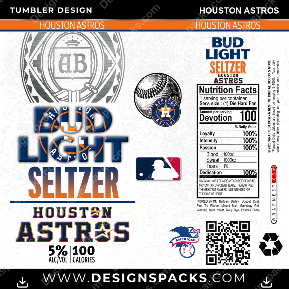 Baseball Bud Light Seltzer Houston Astros Tumbler Digital Wrap Design