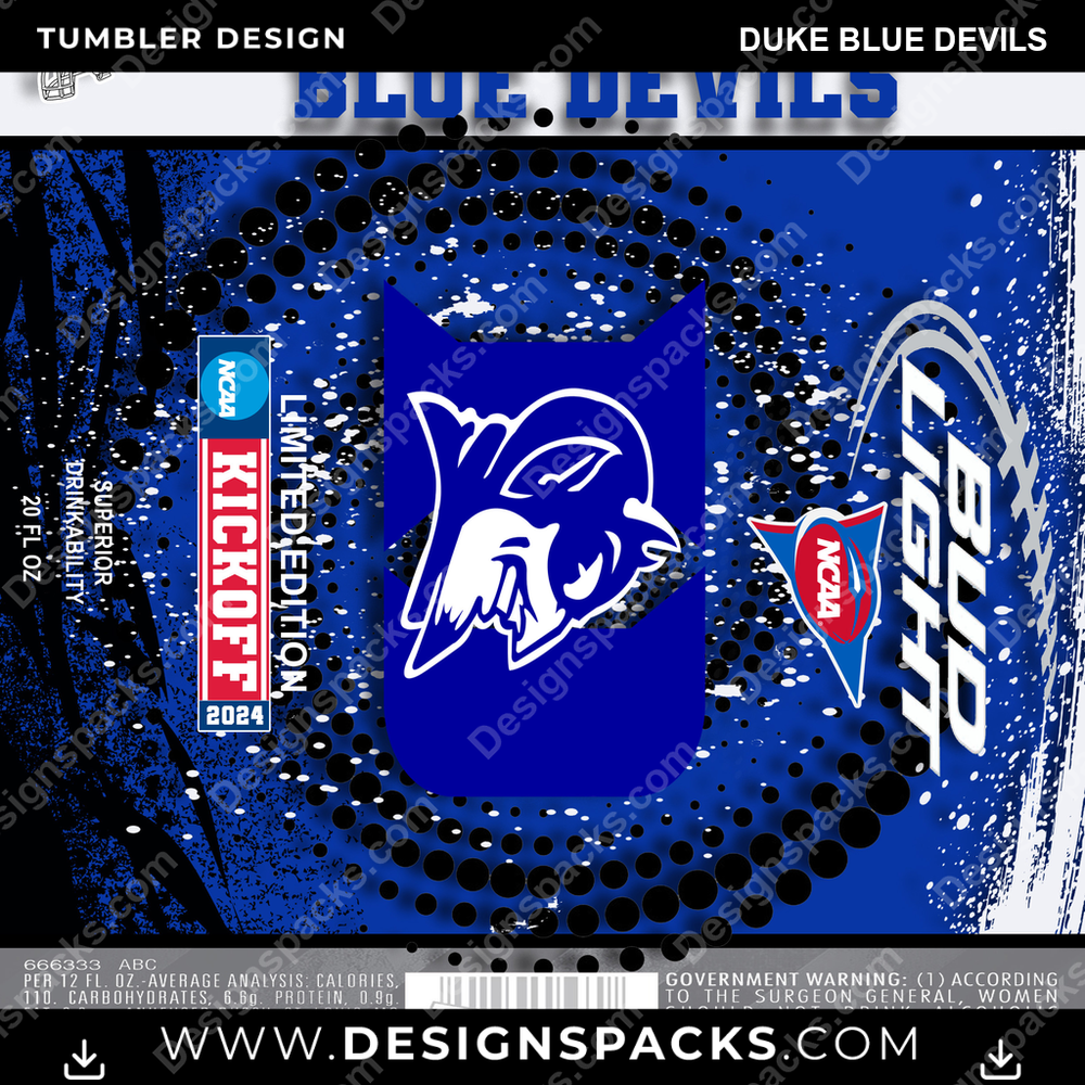 College Sport Bud Duke Blue Devils Tumbler Digital Wrap Design