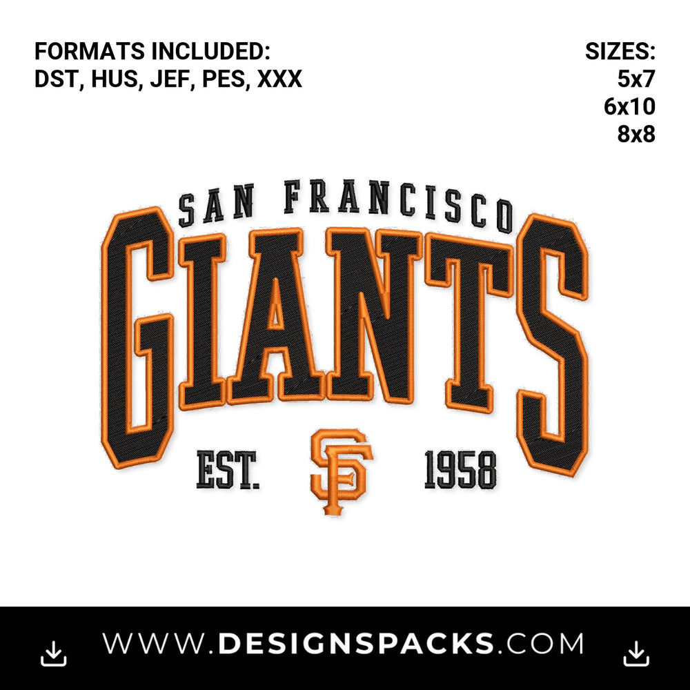San Francisco Giants EST 1958 Logo Embroidery Design - Instant digital download pattern at Designspacks.com