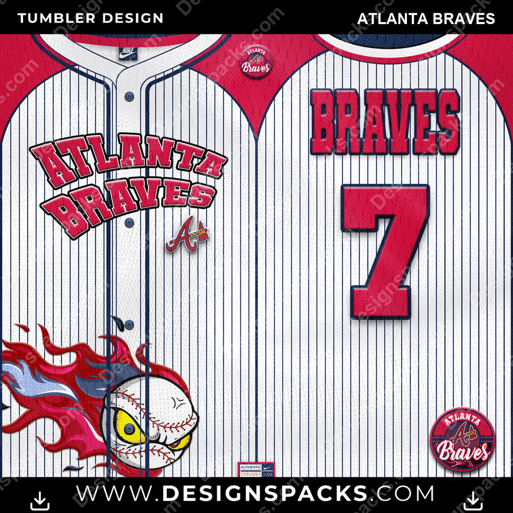 Baseball Team Button-Up Jersey Atlanta Braves Tumbler Digital Wrap Design