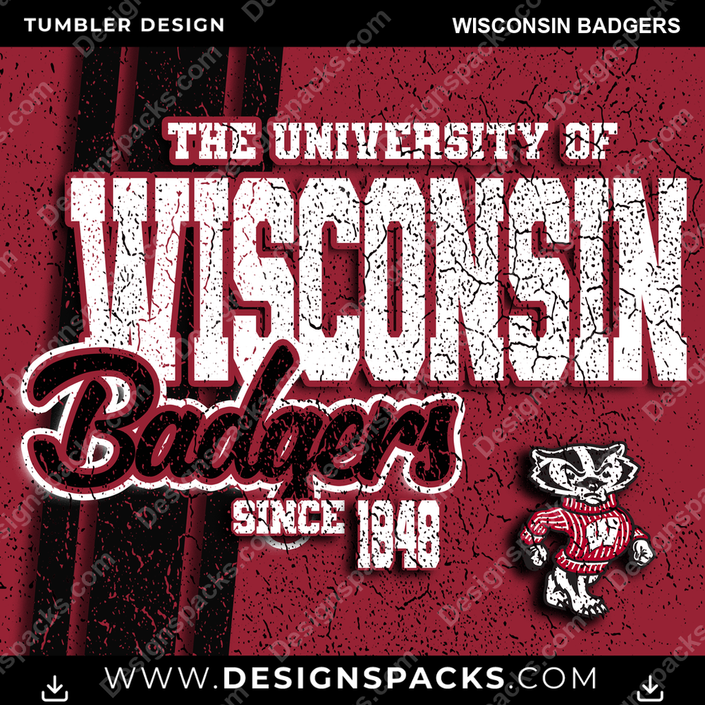 College Sport Grunge Wisconsin Badgers NCAA College Sport Tumbler Digital Wrap Design Download
