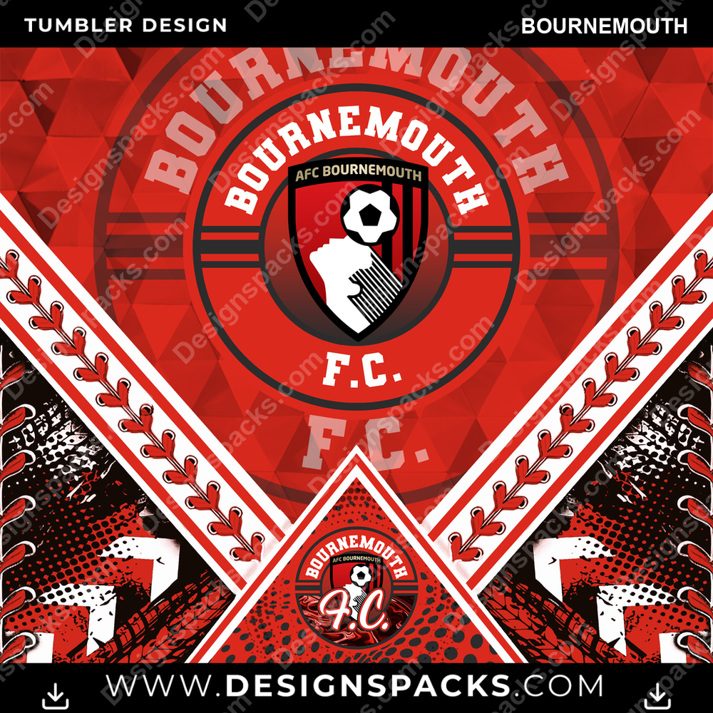 Soccer UK Diamond Bournemouth Tumbler Digital Wrap Design
