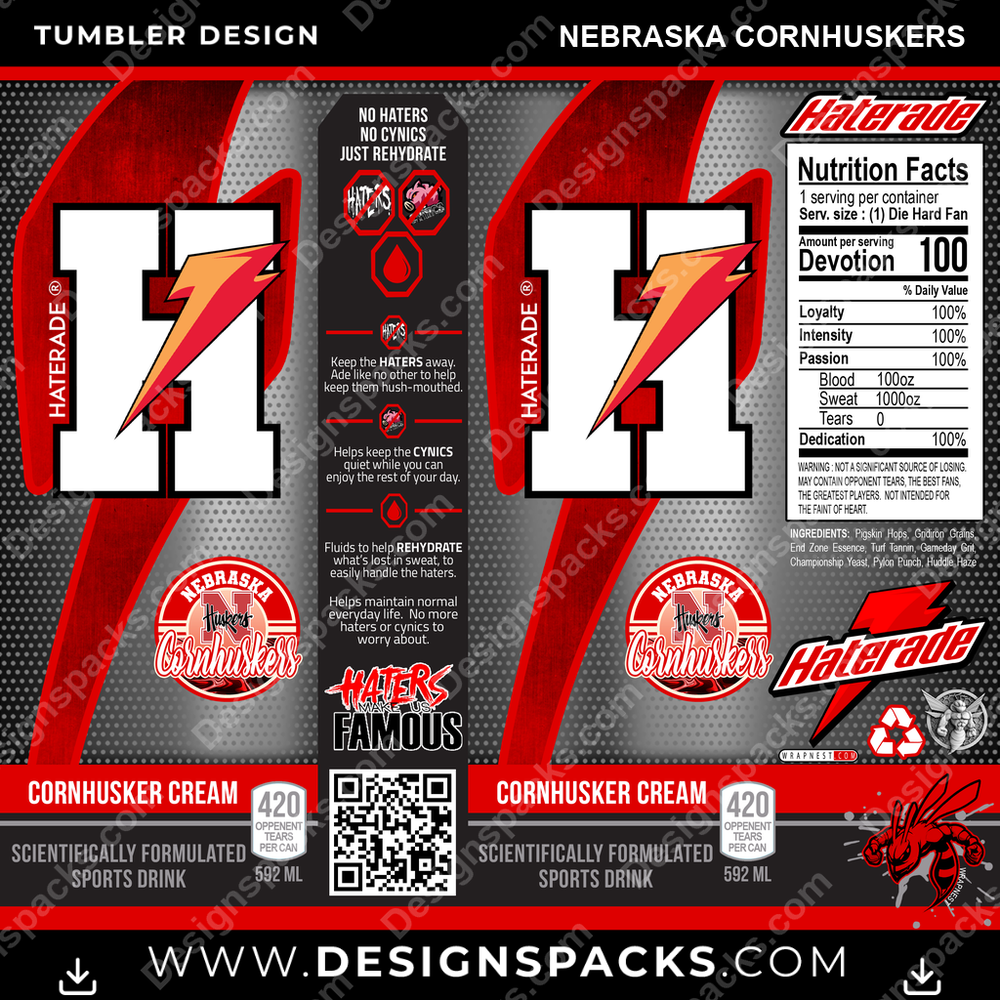 College Sport Haterade Nebraska Cornhuskers NCAA College Sport Tumbler Digital Wrap Design Download